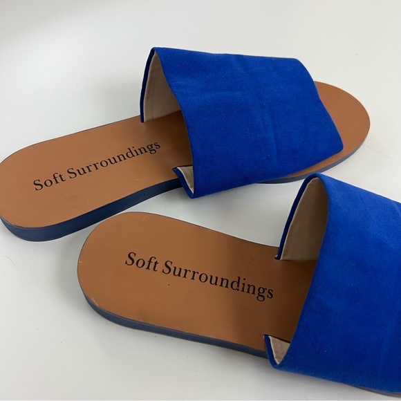 Soft Surroundings Anytime Faux Suede Blue Slip On Sandals 6 - Picture 4 of 9